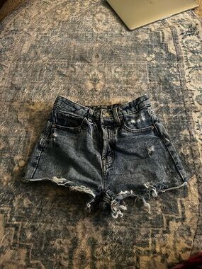 wild fable Dark Blue Distressed High-Rise Denim Shorts